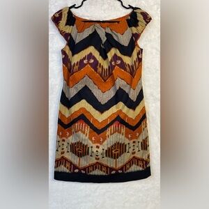 Adrianna Papell Womens 4P Burnt Orange Chevron Mini Dress Lined Pockets Pullover